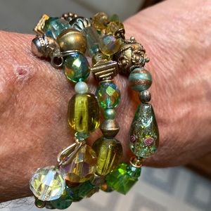 Stretchy wire charm bracelet and necklace set